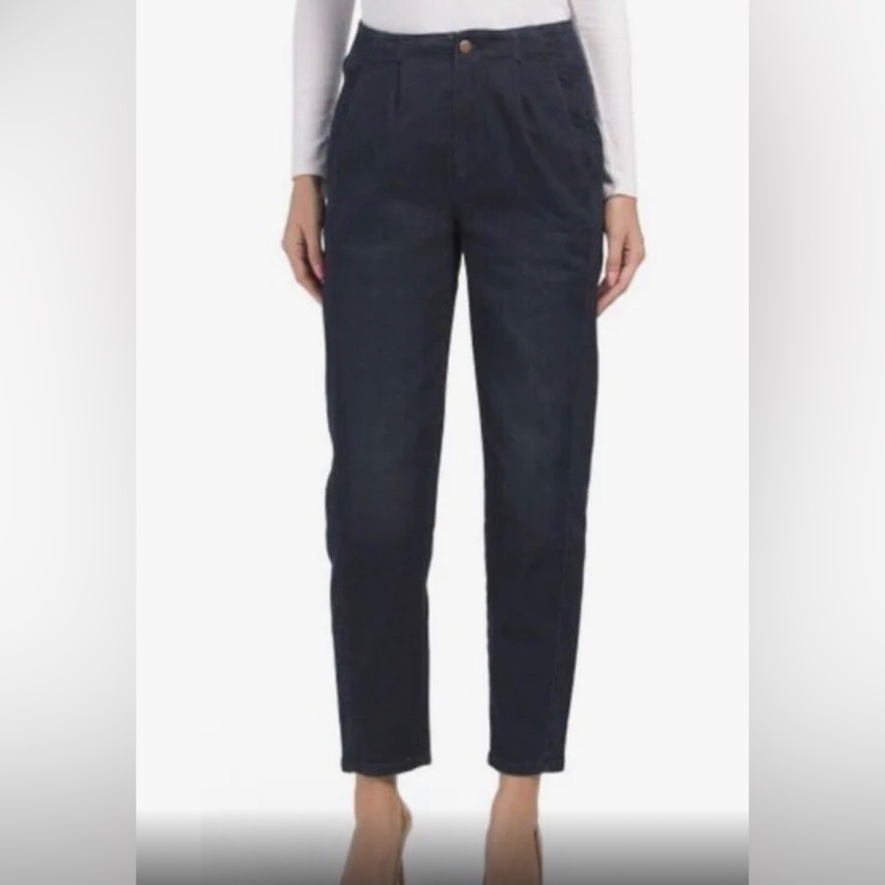 Eileen Fisher Womens Pleated Jeans Tapered Ankle Blue Denim Size 14 Organic NWT